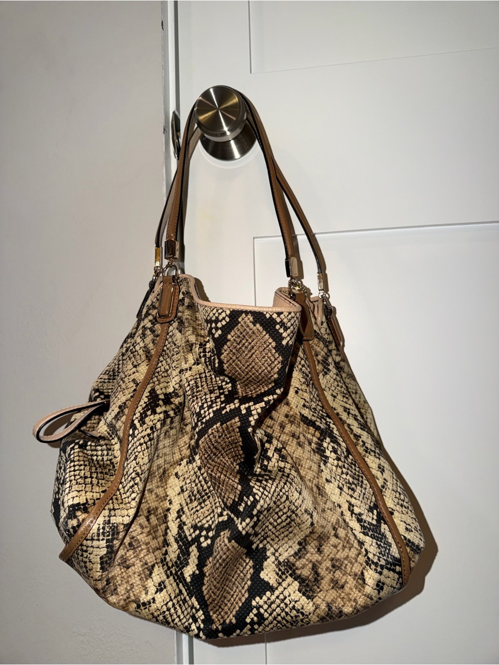 Coach Snake-Print Hobo Bag in Brown and Black